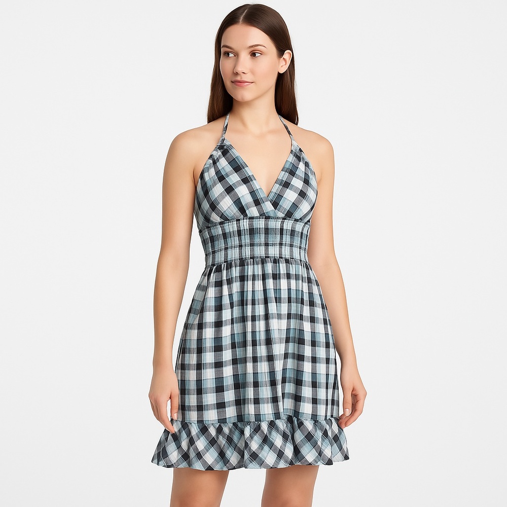 PASSPORT Plaid Halter Empire Waist Boho Dress Womens‎ Small